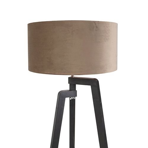 Lampadaire Trépied Noir Avec Abat-jour Taupe Et Or 50 Cm - Puros