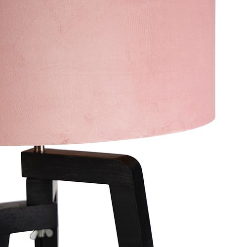 Lampadaire Trépied Noir Avec Abat-jour Rose Et Or 50 Cm - Puros