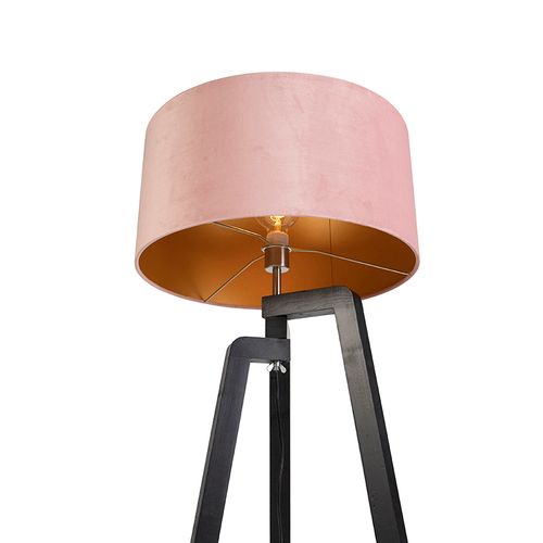 Lampadaire Trépied Noir Avec Abat-jour Rose Et Or 50 Cm - Puros