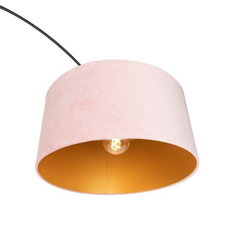 Lampe à Arc Noire Avec Abat-jour En Velours Rose Et Or 50 Cm - XXL