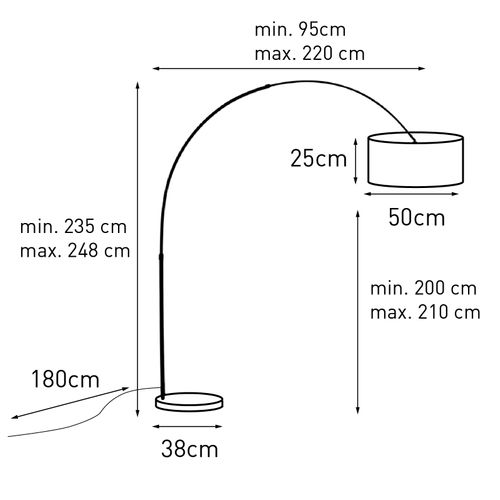 Lampe à Arc Noire Avec Abat-jour En Velours Rose Et Or 50 Cm - XXL