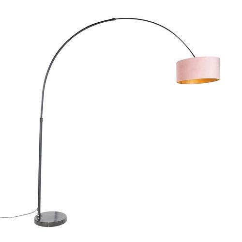 Lampe à Arc Noire Avec Abat-jour En Velours Rose Et Or 50 Cm - XXL