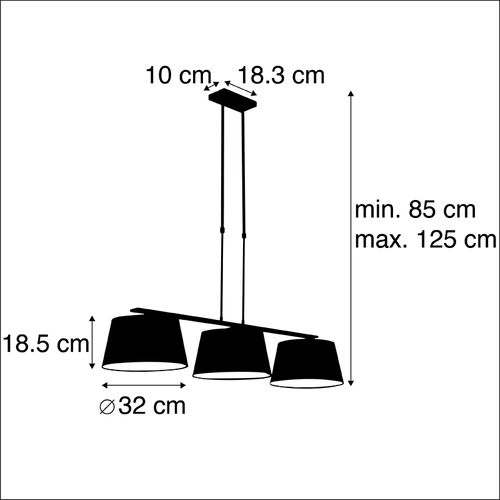 Suspension Avec Abat-jour En Coton Noir Et Or 32 Cm - Combi 3 Deluxe