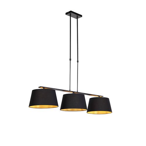 Suspension Avec Abat-jour En Coton Noir Et Or 32 Cm - Combi 3 Deluxe