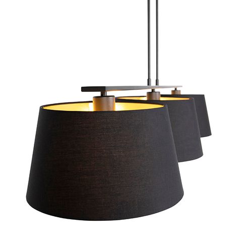 Suspension Avec Abat-jour En Coton Noir Et Or 32 Cm - Combi 3 Deluxe