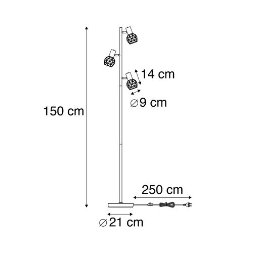 Lampadaire Design Noir Avec Or 3 Lumières Orientable - Mesh
