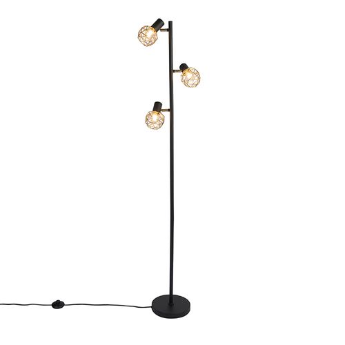 Lampadaire Design Noir Avec Or 3 Lumières Orientable - Mesh