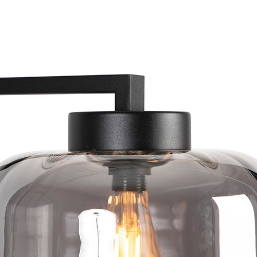 Lampadaire Design Noir Avec Verre Fumé - Qara Down