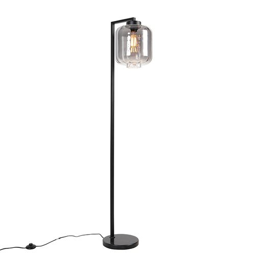 Lampadaire Design Noir Avec Verre Fumé - Qara Down