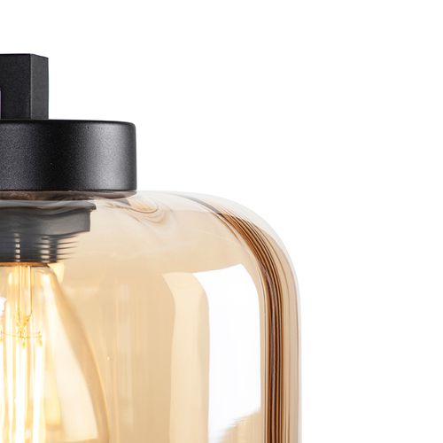 Lampadaire Design Noir Avec Verre Ambré - Qara Down