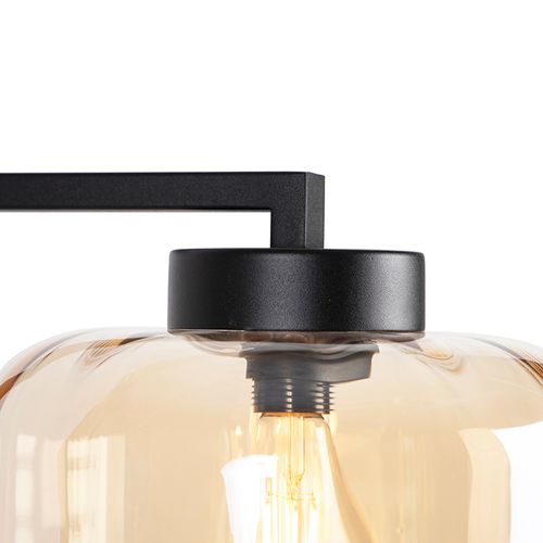 Lampadaire Design Noir Avec Verre Ambré - Qara Down