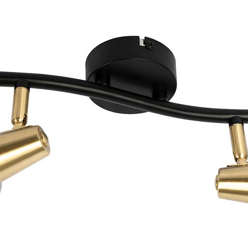 Plafonnier Noir Avec Laiton Et Verre Fumé 2 Lumières - Vidro