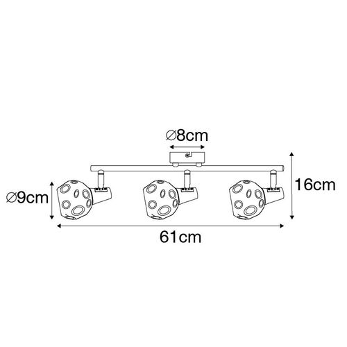 Plafonnier Doré 56 Cm Avec Verre Fumé 3 Lumières - Vidro