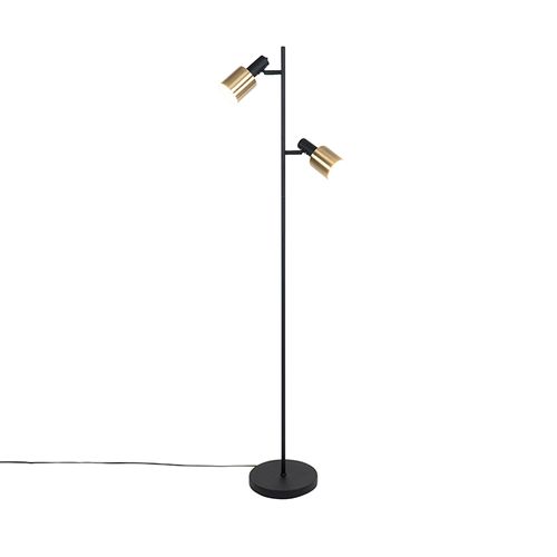 Lampadaire Design Noir Avec Or 2 Lumières - Stijn