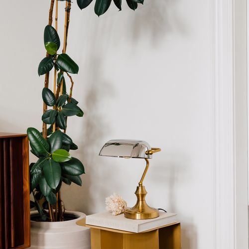 Lampe De Notaire Classique En Or Avec Verre Miroir Fumé - Banker