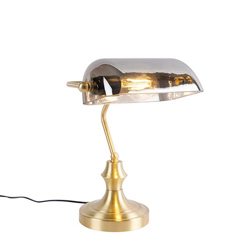 Lampe De Notaire Classique En Or Avec Verre Miroir Fumé - Banker