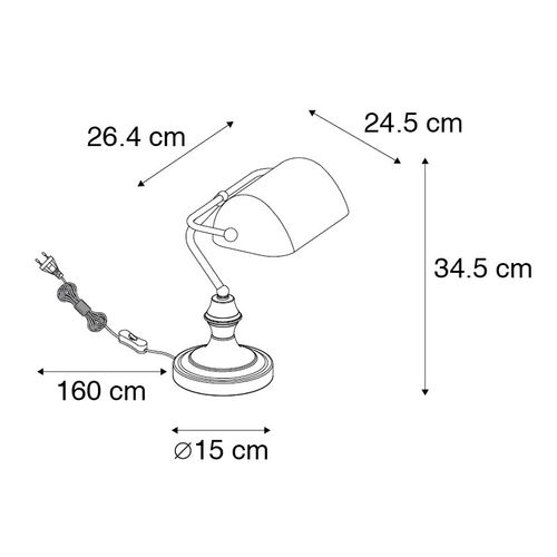 Lampe De Notaire Classique En Or Avec Verre Miroir Fumé - Banker