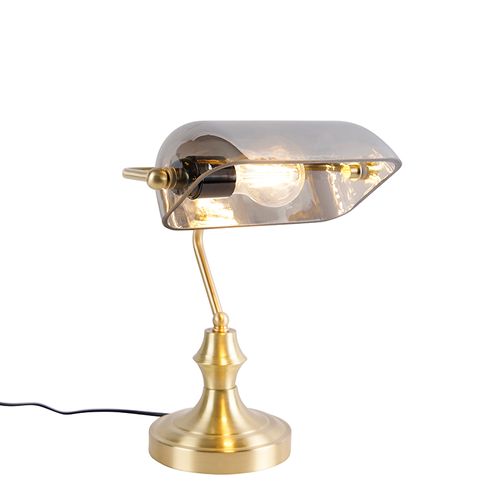 Lampe De Notaire Classique En Or Avec Verre Miroir Fumé - Banker