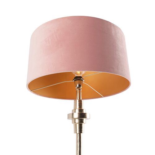 Lampe De Table Art Déco Avec Abat-jour En Velours Rose Doré 50 Cm - Diverso