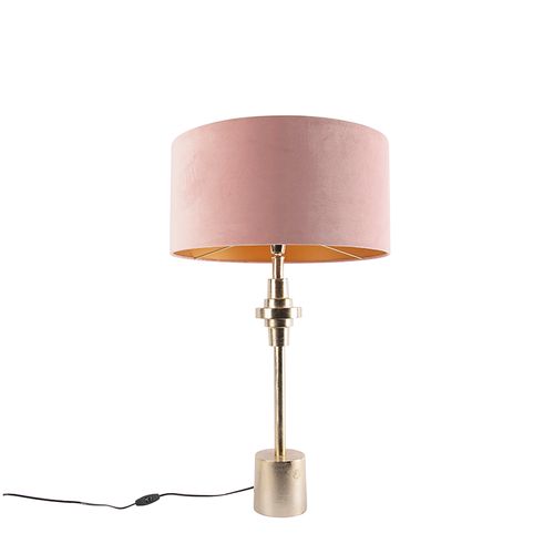 Lampe De Table Art Déco Avec Abat-jour En Velours Rose Doré 50 Cm - Diverso