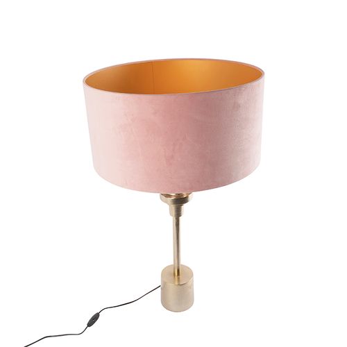 Lampe De Table Art Déco Avec Abat-jour En Velours Rose Doré 50 Cm - Diverso