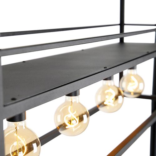 Suspension Industrielle Noire Avec Étagère Grande 4 Lumières - Cage Rack