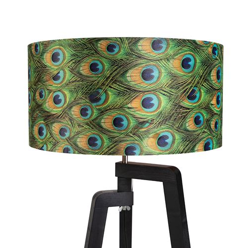 Lampadaire Trépied Noir Avec Abat-jour Paon Design 50 Cm - Puros