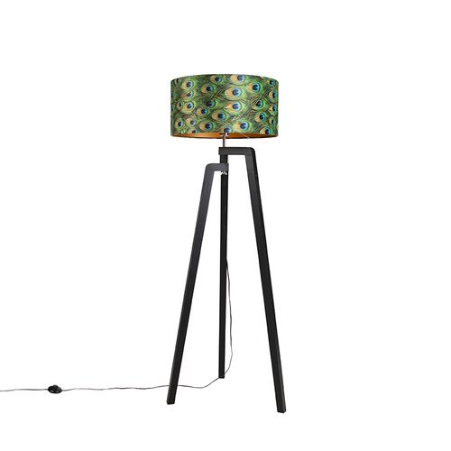 Lampadaire Trépied Noir Avec Abat-jour Paon Design 50 Cm - Puros