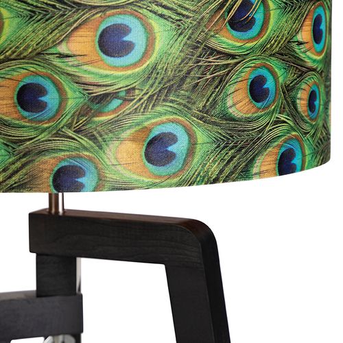 Lampadaire Trépied Noir Avec Abat-jour Paon Design 50 Cm - Puros