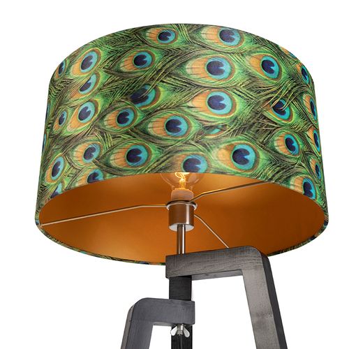 Lampadaire Trépied Noir Avec Abat-jour Paon Design 50 Cm - Puros