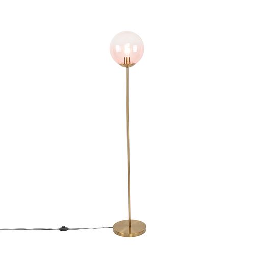 Lampadaire Art Déco En Laiton Avec Verre Rose - Pallon Mezzi