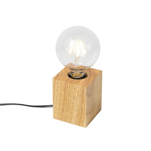 Lampe De Table Rustique En Bois Naturel - Bloc