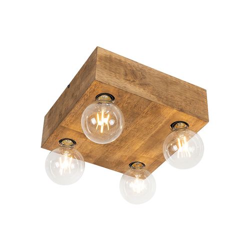 Plafonnier Rustique En Bois Vintage 4 Lumières - Bloc