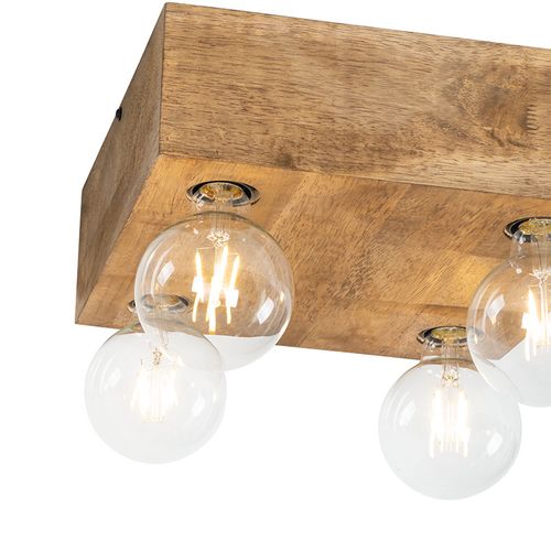 Plafonnier Rustique En Bois Vintage 4 Lumières - Bloc