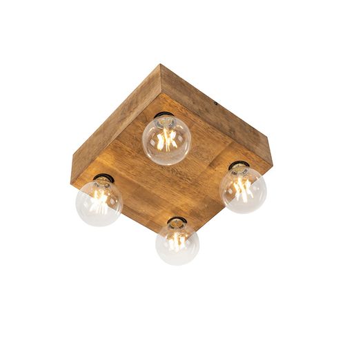 Plafonnier Rustique En Bois Vintage 4 Lumières - Bloc