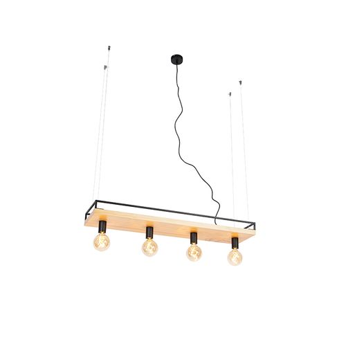 Suspension Industrielle Noire Avec Bois 4 Lumières - Shelf