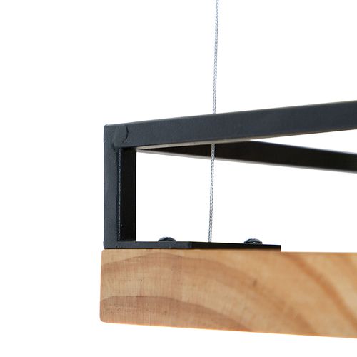 Suspension Industrielle Noire Avec Bois 4 Lumières - Shelf