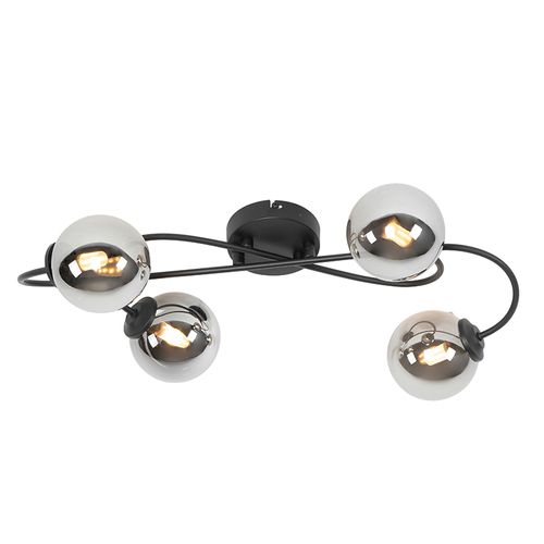 Plafonnier Moderne Noir 4 Lumières Avec Verre Fumé - Athènes