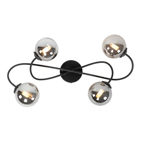 Plafonnier Moderne Noir 4 Lumières Avec Verre Fumé - Athènes