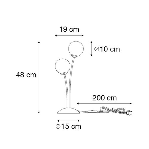 Lampe De Table Moderne Noire 2 Lumières Avec Verre Fumé - Athènes