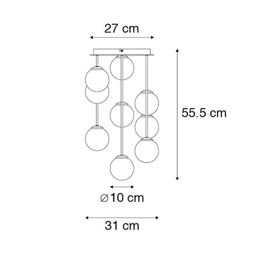Plafonnier Moderne Doré 9 Lumières Avec Verre Fumé - Athènes