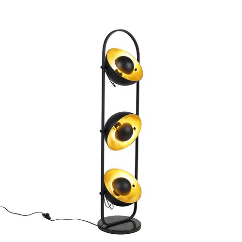 Lampadaire Industriel Noir à 3 Lumières Dorées - Emilienne Novo