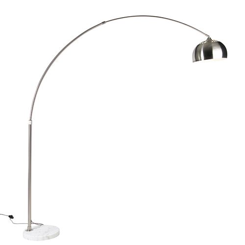 Lampe à Arc En Acier Avec Base En Marbre Blanc Et Abat-jour En Acier - XXL