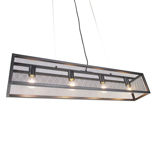 Suspension Intelligente Industrielle Noire Avec 4 Ampoules Wifi A60 - Cage Wire