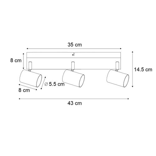 Plafonnier Moderne Noir 3 Lumières Réglable Rectangulaire - Jeana
