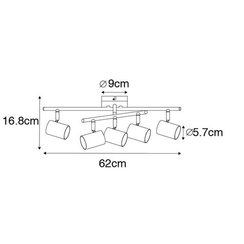 Plafonnier Moderne Noir 5 Lumières Réglable Carré - Jeana