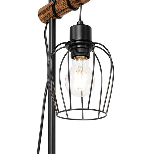 Lampe De Table Rustique Noire Avec Bois - Stronk