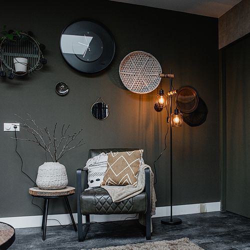 Lampadaire Rural Noir Avec Bois 2 Lumières - Stronk