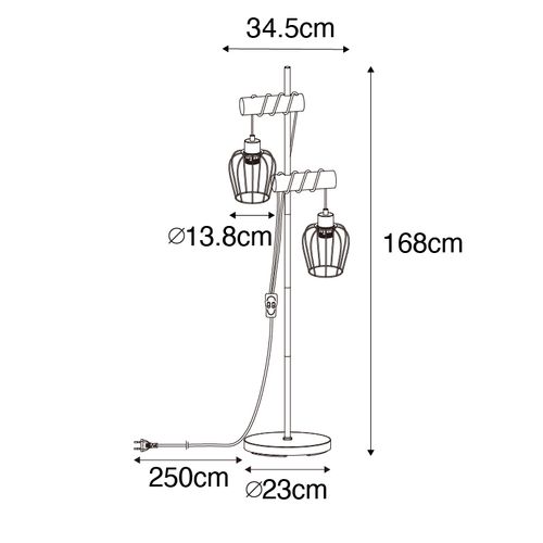 Lampadaire Rural Noir Avec Bois 2 Lumières - Stronk