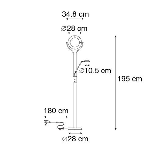 Lampadaire Moderne Doré Avec Bras De Lecture Avec LED Et Variateur - Divo
